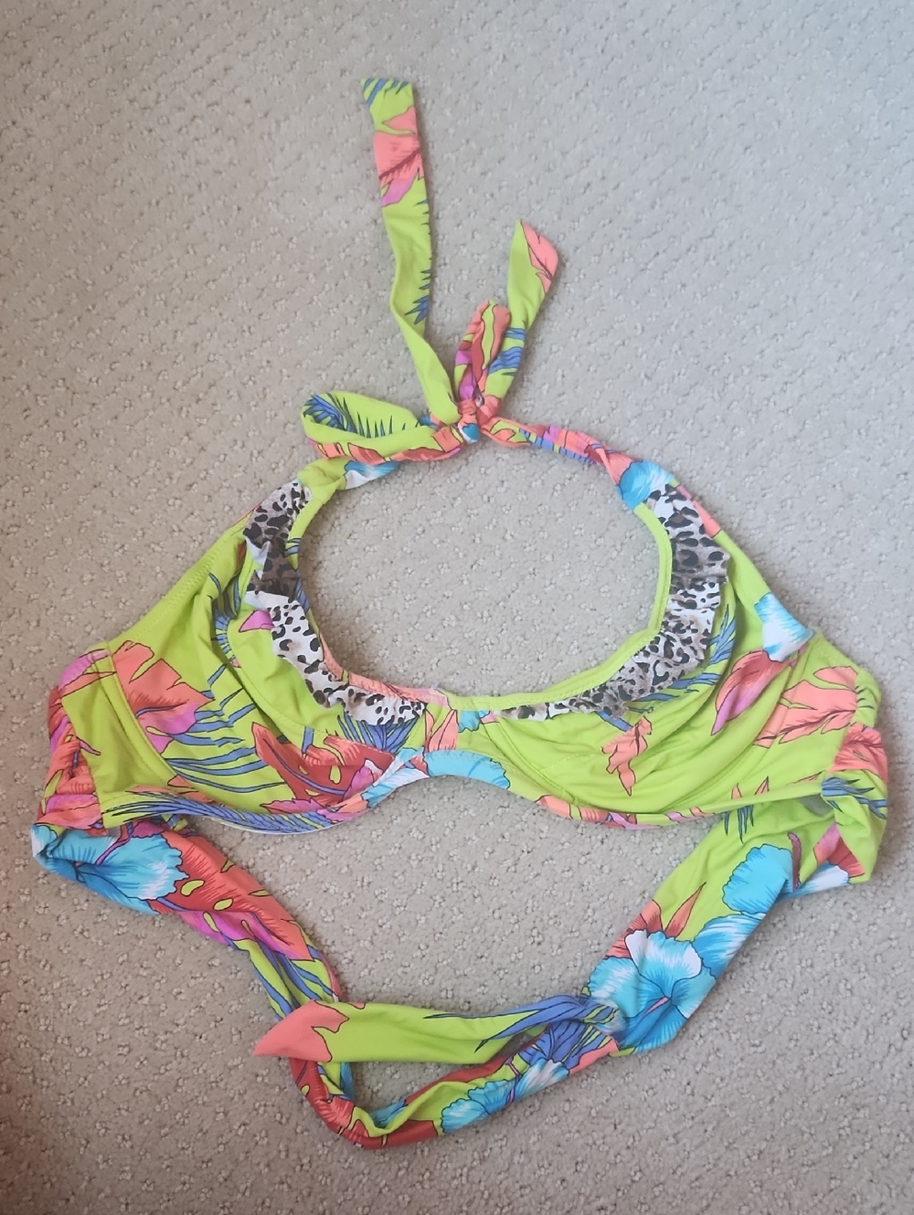 Raisins Lime Floral Tropical Bikini Top with Blue and Pink Accents